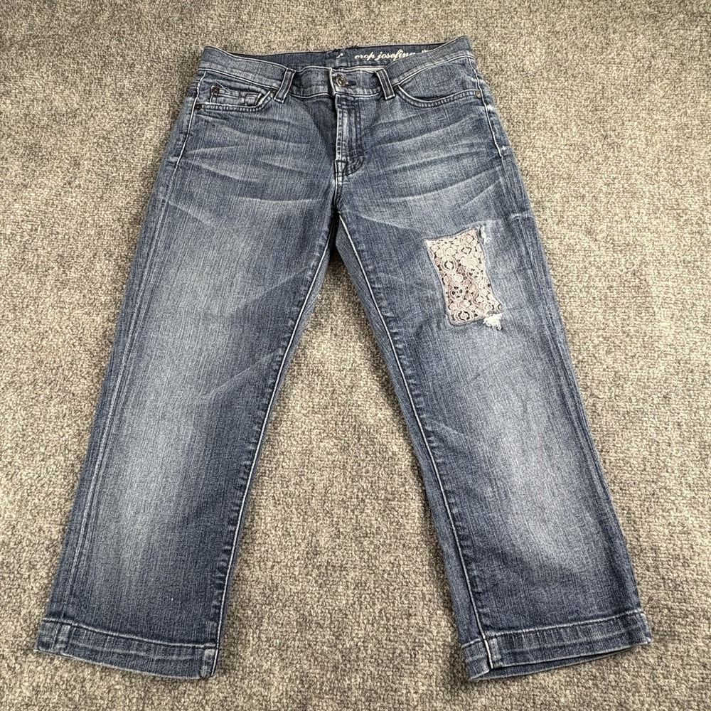 7 For All Mankind Crop Josefina Jeans Women 28 Blue Distressed Lace Patch Boho